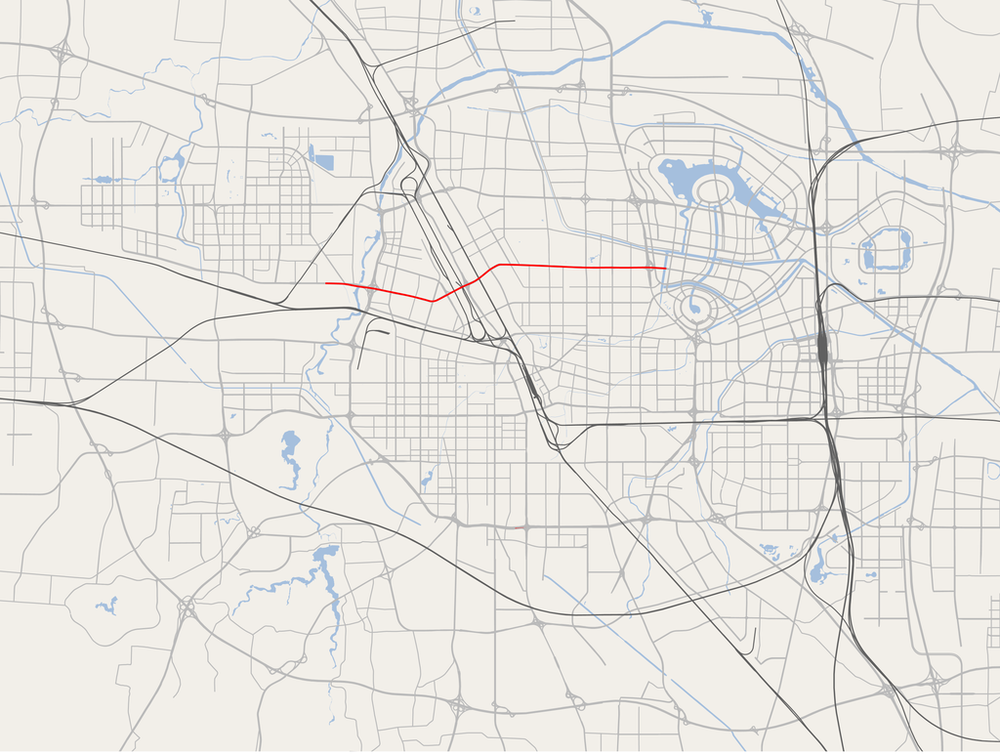 12,9 km dlouhá městská autostráda Nongye Expressway je řešena jako nadúrovňová komunikace, pod níž budou jezdit trolejbusy. Na její západní straně ji pak trolejbusy budou opouštět a s pomocí baterií se budou stáčet severním směrem. (zdroj: Wikipedia).