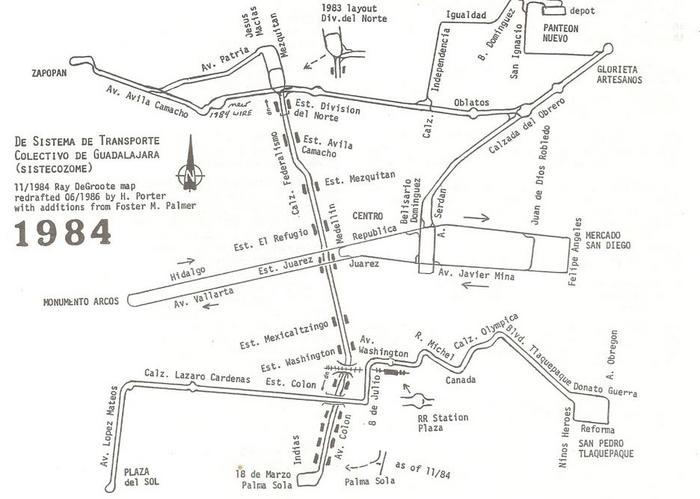 Trolejbusová síť v Guadalajaře v roce 1984. (autoři: Ray DeGroote, H. Porter, Foster M. Palmer)