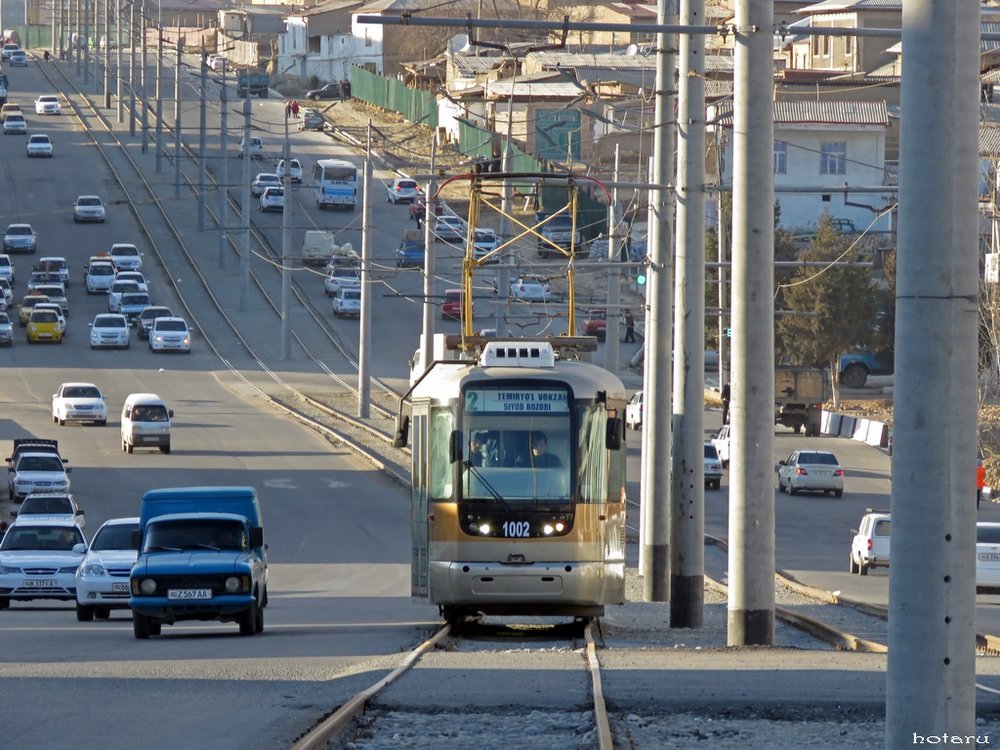 Na snímku z 3. 2. 2018 vidíme tramvaj na ulici Šachizinda, po které je nová trať také vedena. (foto: Kirill Markin)