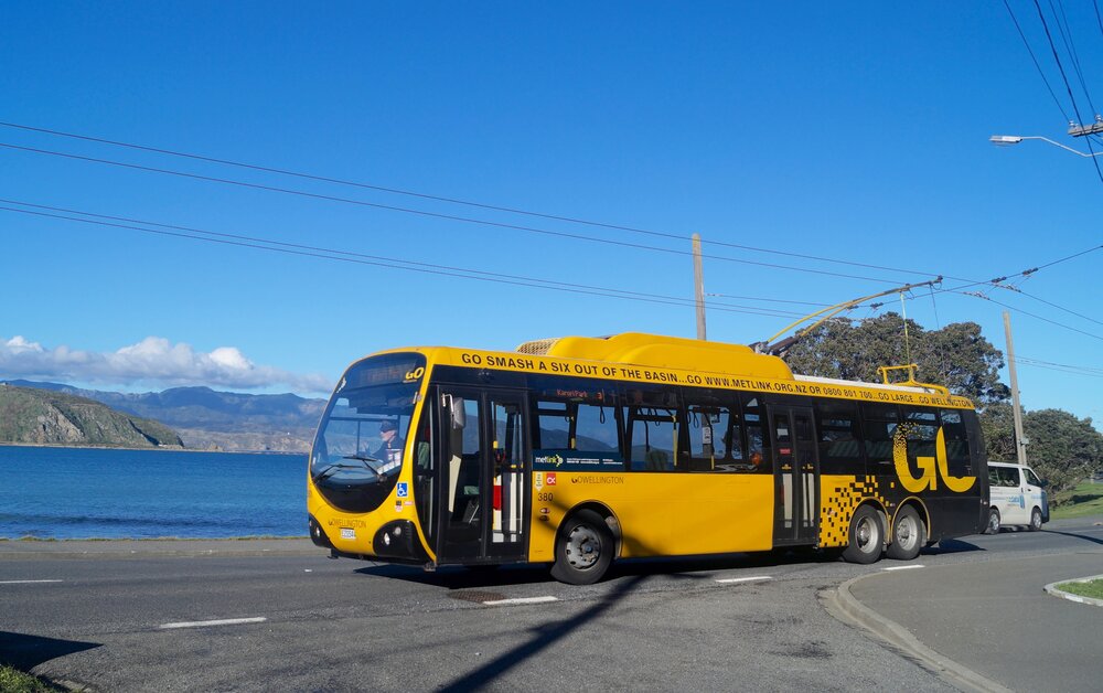 Nahradit elektrickou dopravu (trolejbusy) elektrickou (elektrobusy) slibovali politici ve Wellingtonu. Většina z trolejbusů ale byla nahrazena dieselovými autobusy. (zdroj: Wikipedia.org)