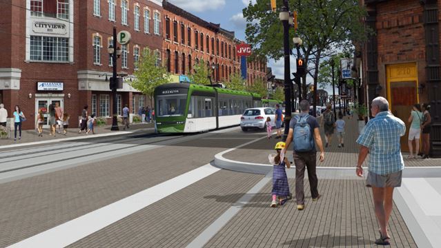 Vizualizace tramvaje v ulicích Hamiltonu. (zdroj: www.hamilton.ca)