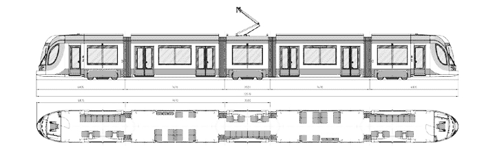 Řešení tramvají Flexity Outlook pro Palermo. (zdroj: www.tram.palermo.it)