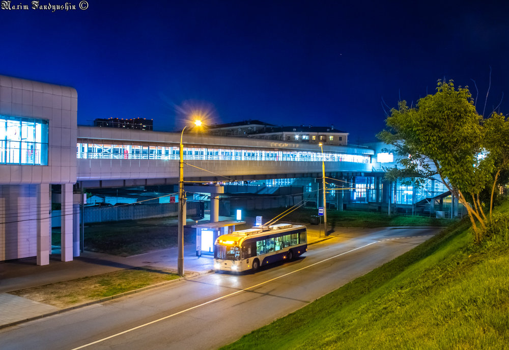 Moskevský trolejbus na lince č. 65 na zastávce ul. Narodnogo Opolčenija dne 18. května 2019. (foto: foto: M. V. Fandjušin)