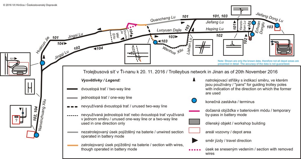 Přiložená mapka zobrazuje situaci v listopadu roce 2016. Nejsou vyznačeny stopy, které byly zřízeny v minulosti a byly již sneseny.