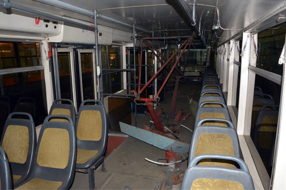 Foto z interiéru vozu 71-619K ev. č. 337, který do Vladivostoku přibyl 25. 1. 2020.