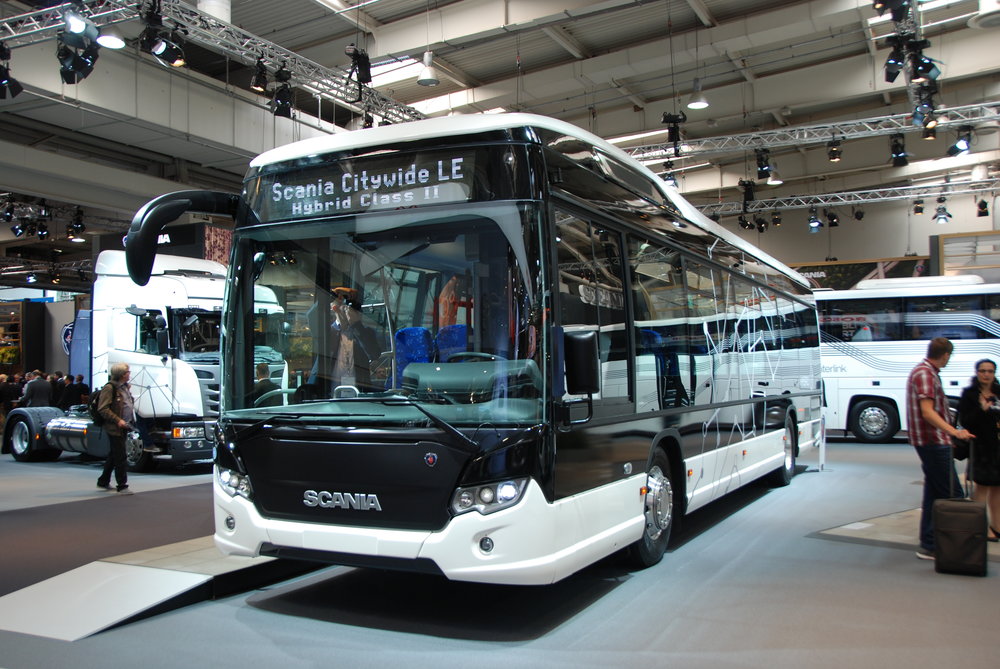 Hybridní Scania Citywide LE. Scania měla na veletrhu jednu z nejlépe provedených tiskových konferencí. (foto: Libor Hinčica)