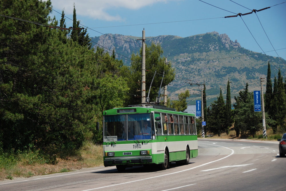 Nádhernou krajinou hor a vinic vede meziměstská trať Simferopol - Alušta - Jalta, která překonává horský průsmyk a klesá směrem k Černému moři. Na snímku jeden z vozů Škoda 14 Tr. (foto: Libor Hinčica)