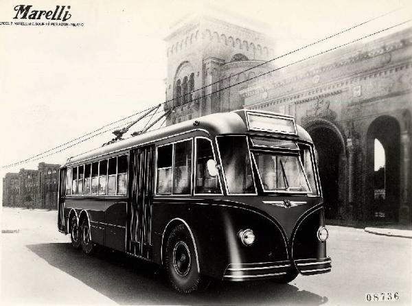 Trolejbus Fiat 668F/131 ze série vozů ev. č. 401-406 z roku 1949 na propagačním snímku výrobce elektrické části Marelli. (zdroj: Wikipedia.org)
