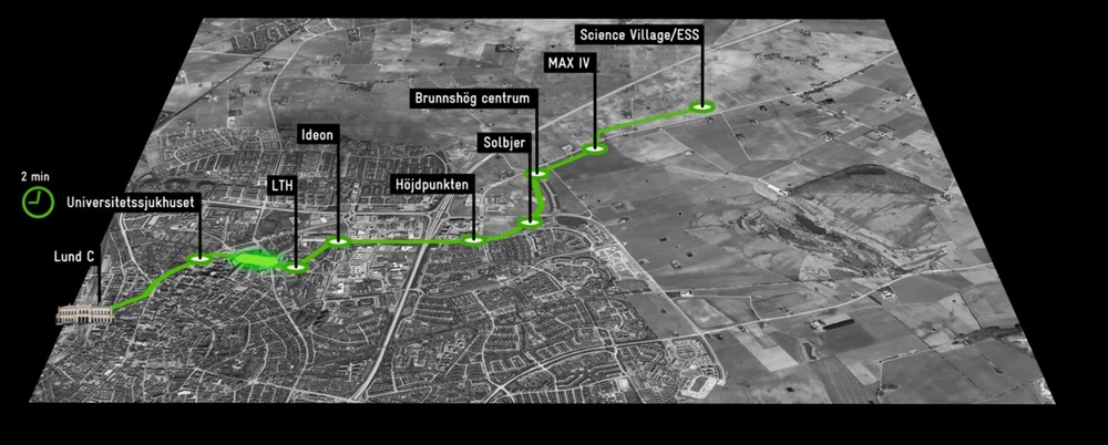 Navrhovaná trať první linky tramvaje ve švédském Lundu. (zdroj: www.lund.se)