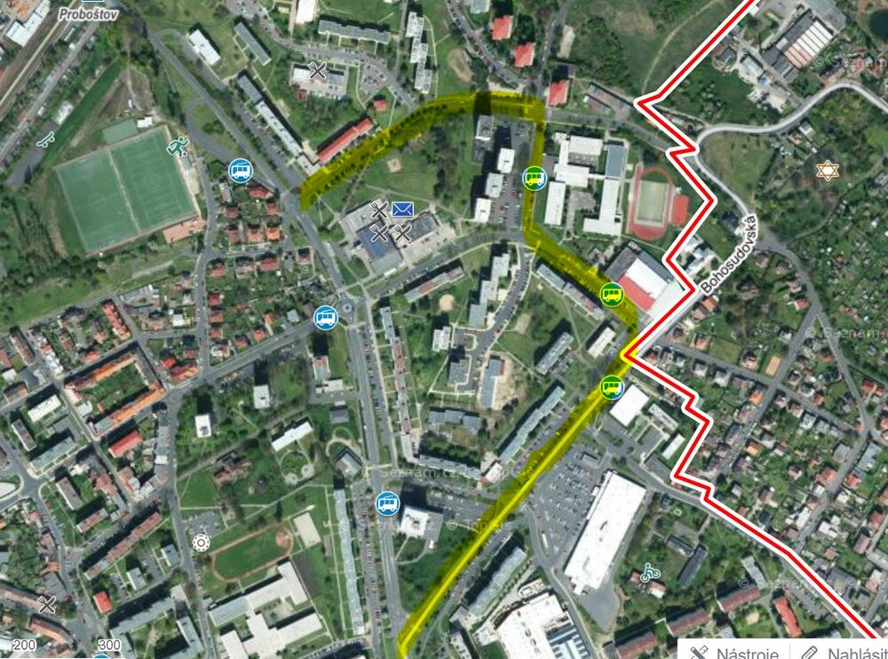 Nová trať na sídlišti Trnovany. (zdroj: Mapy.cz)