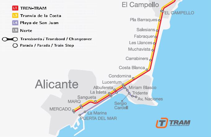 Tramvajová síť v Alicante v druhé polovině roku 2007. (zdroj: archiv FGV)
