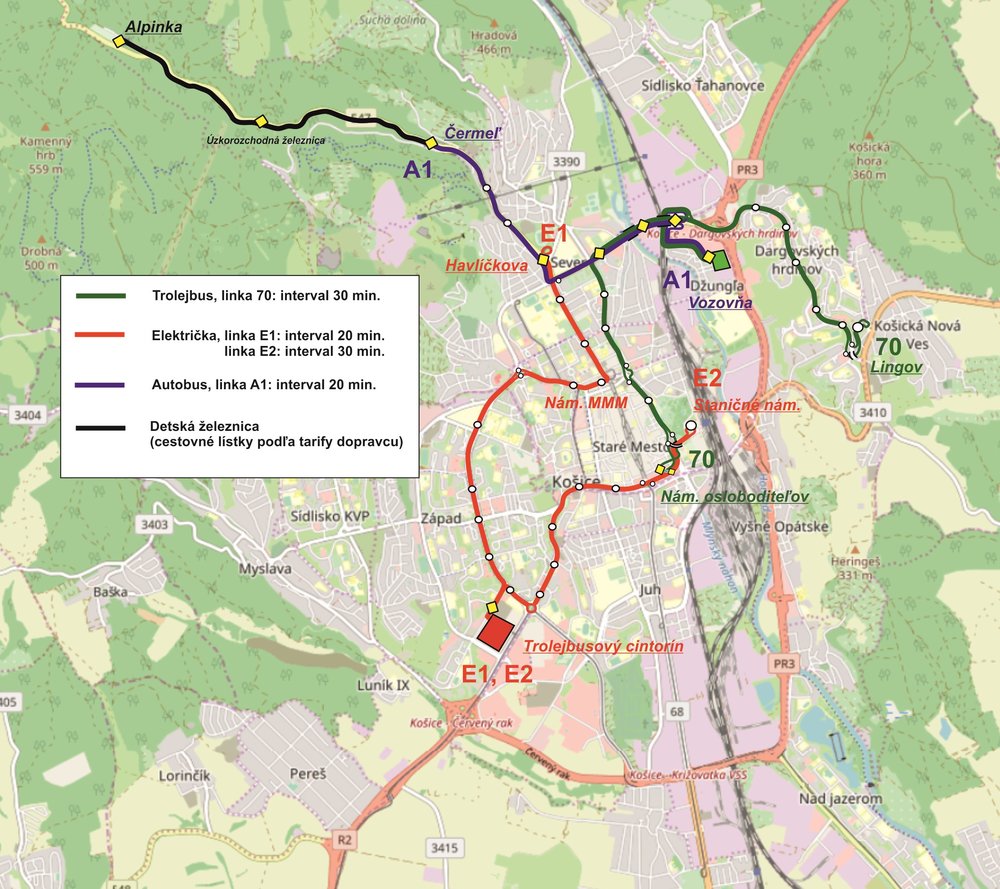 Vedení zvláštních linek. Mapu ve větším rozlišení naleznete pod tímto odkazem.