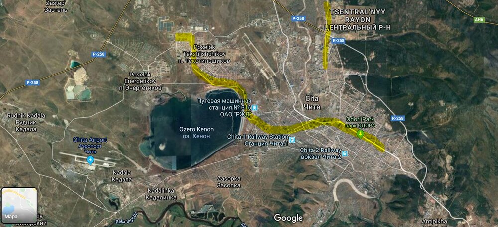 Vyznačená území, kterými budou nové tratě procházet. Dostavěny mají být tratě do roku 2024. (zdroj: Google Maps / zákres -vh-)