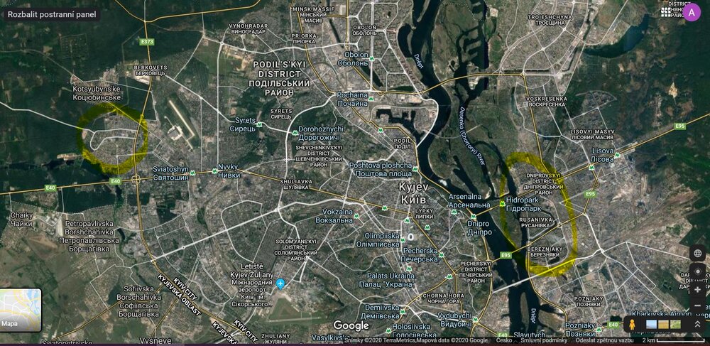 Oblasti, ve kterých (snad) vzniknou trolejbusové trati. Dle některých občanů není plán na poli veřejné dopravy vůbec ambiciózní. (zdroj: Google Maps, zákres -vh-)