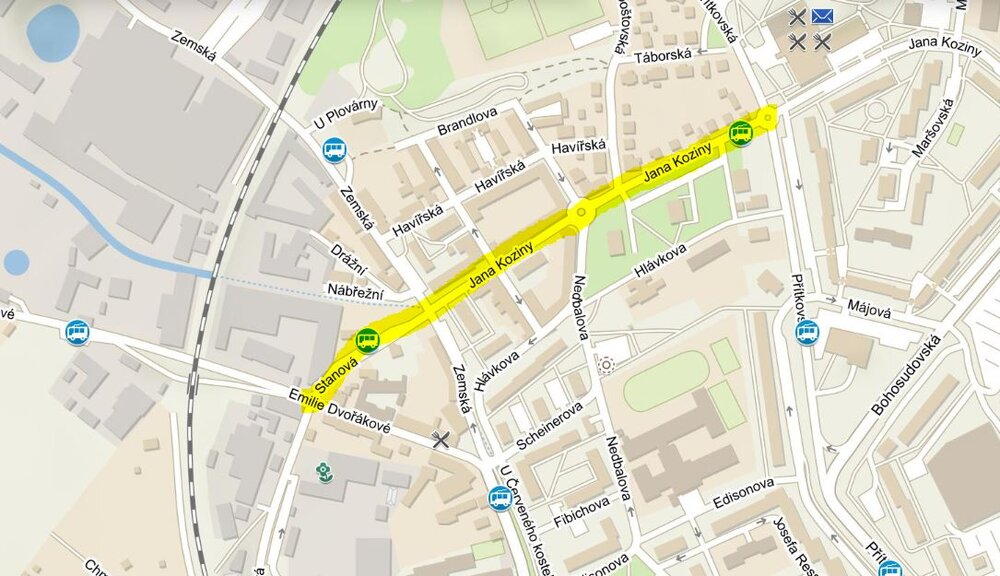 Nová trať v západním sektoru městské části Trnovany. (zdroj: Mapy.cz)