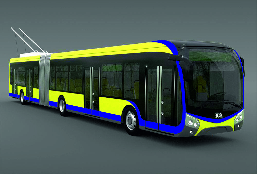 Do Teplic by měly zamířit trolejbus Škoda 33 Tr – článková verze modelu SOR NS 18 ve variantě trolejbusu. Obrázek představuje pouhou ilustrační fotomontáž. (zdroj: SOR Libchavy, fotomontáž ČS Dopravak)