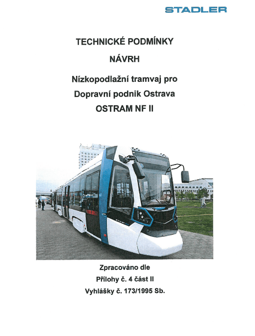 Titulní strana návrhu technických podmínek nových tramvají pro Ostravu.
