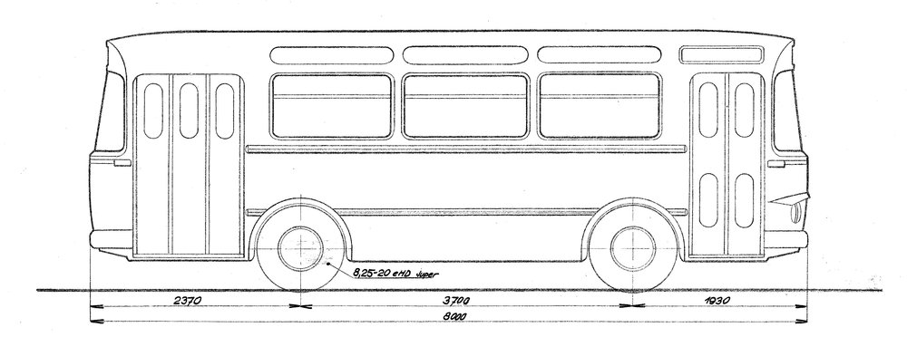 Autobus Karosa ŠM 8 na výkresu ze srpna 1962. (zdroj: archiv Iveco Czech Republic)