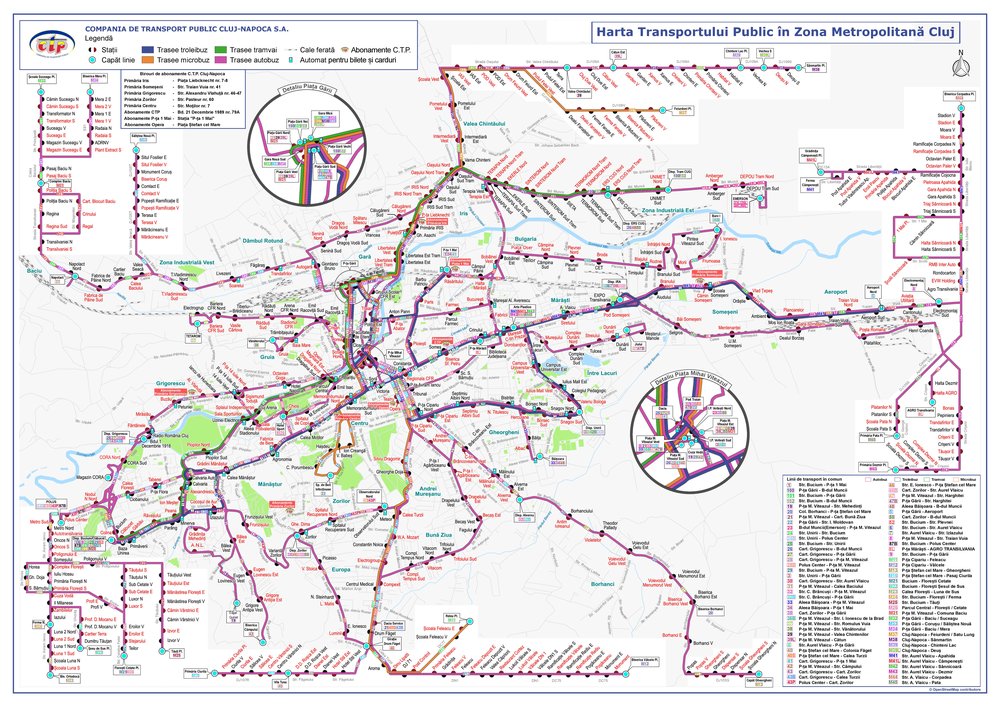 Mapa sítě MHD v Kluži. (zdroj: CTP Cluj-Napoca