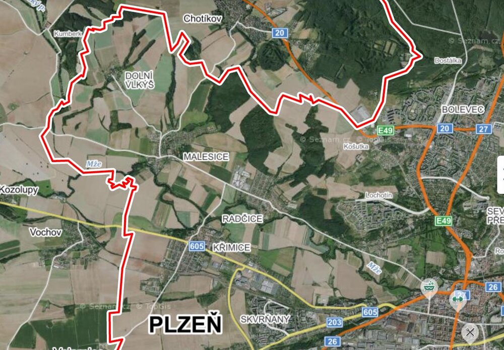 Na mapě lze přehledně vidět, kam až se zřejmě trolejbusy podívají. (foto: mapy.cz)