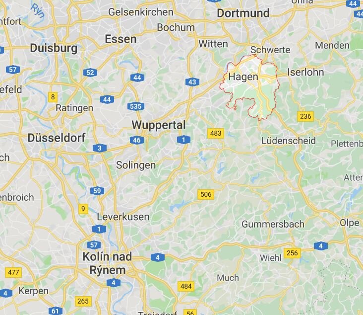 Město Hagen na mapě. (zdroj: Google Maps)