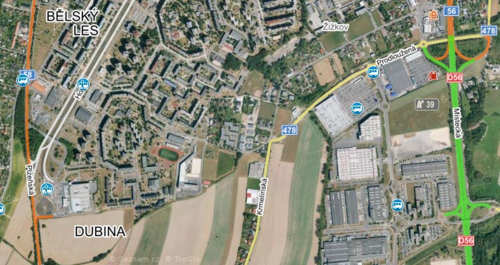 Má smysl Dubinu se zónou Hrabová propojit tramvají, BRT koridorem, nebo by stačila klasická silnice, anebo není potřeba vůbec nic? (zdroj: mapy.cz)