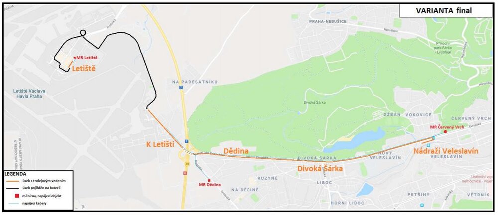 Trolejbusová trať na letiště dle usnesení Rady hlavního města Prahy číslo 1953 ze dne 16. 9. 2019.