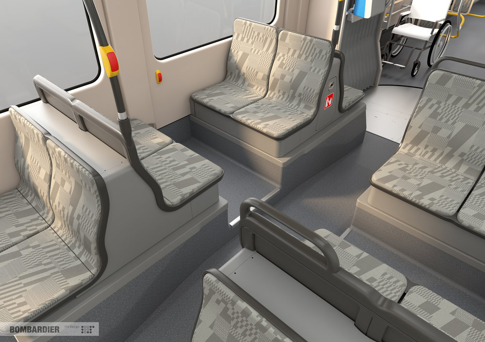 V tramvajích se budou nacházet jen malé podesty pod sedadly u podvozků. Jinak budou vozy 100% nízkopodlažní. (foto: Bombardier)