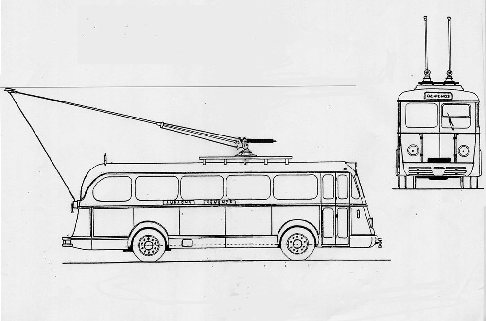 Nákres vozidla typu O.T.M. 2 překarosovaného v období příchodu druhé světové války podnikem Établissements Barthélémy. (zdroj: sbírka Rolanda le Corffa)