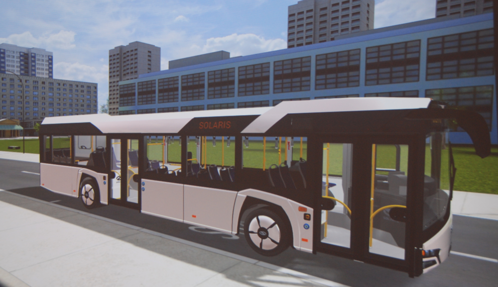 Na první pohled by se mohlo zdát, že se pohybujeme v prostředí nějaké počítačové hry. Autobus však slouží jako model pro volbu nejvhodnějšího barevného řešení. (foto: Libor Hinčica)