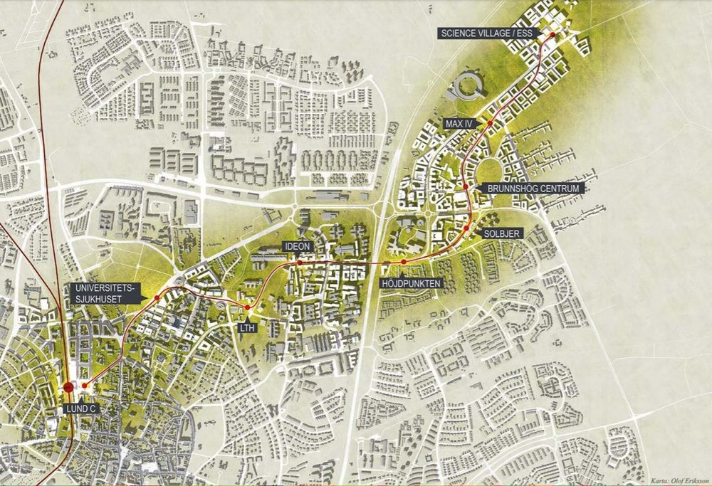 Plánek tramvajové trati. (zdroj: Lunds Kommun)