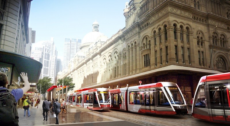 Tramvaje Alstom Citadis X05 v ulicích Sydney – prozatím jen na vizualizaci. (zdroj: Alstom)