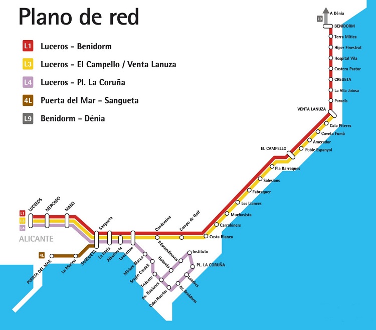Tramvajová síť v Alicante druhé polovině roku 2010. (zdroj: archiv FGV)