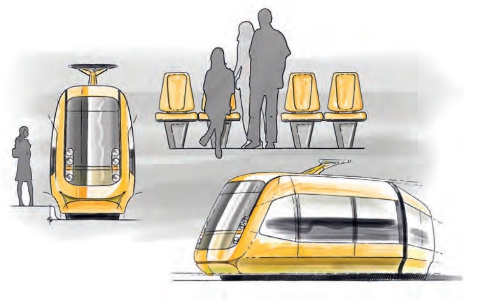 Tramvaje pro Drážďany mají umožňovat uspořádání sedadel 2+2. Počítá se s konstrukcí vozové skříně, která bude rozšířena až nad hranou nástupiště. (zdroj: DVB AG)