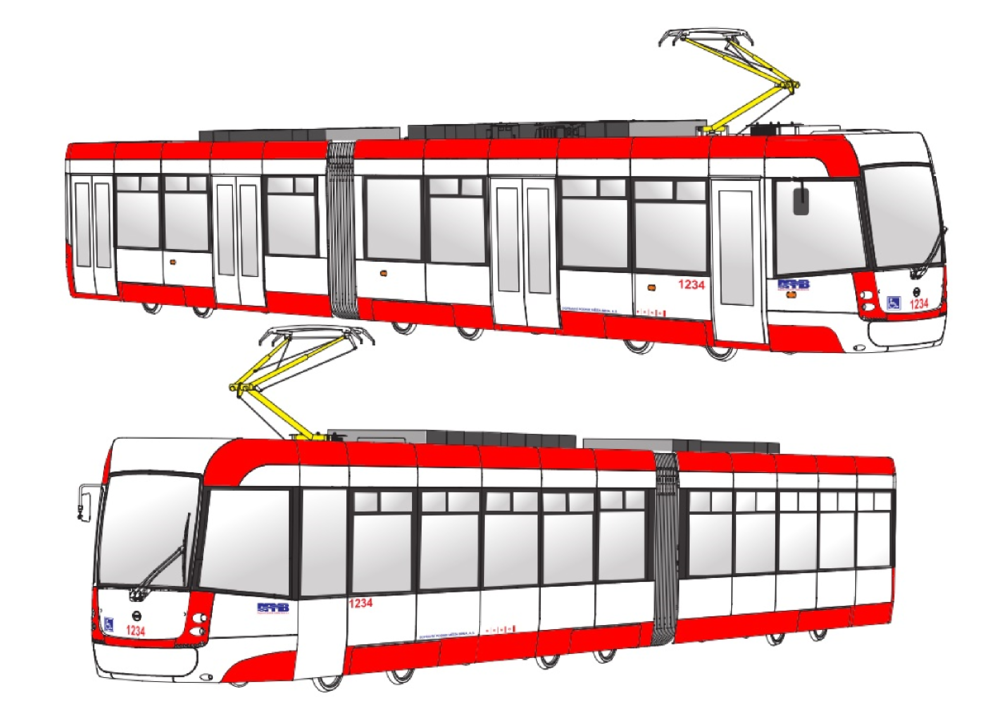 Návrh číslo 2 pro barevné řešení tramvají EVO2 (“Tramvaje pro Brno”). (foto: DPMB)