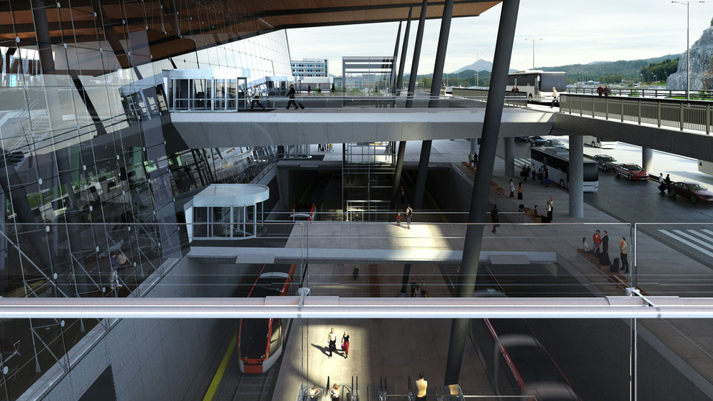 Podpovrchová stanice na letišti na vizualizaci. (zdroj: Bergen Bybanen)