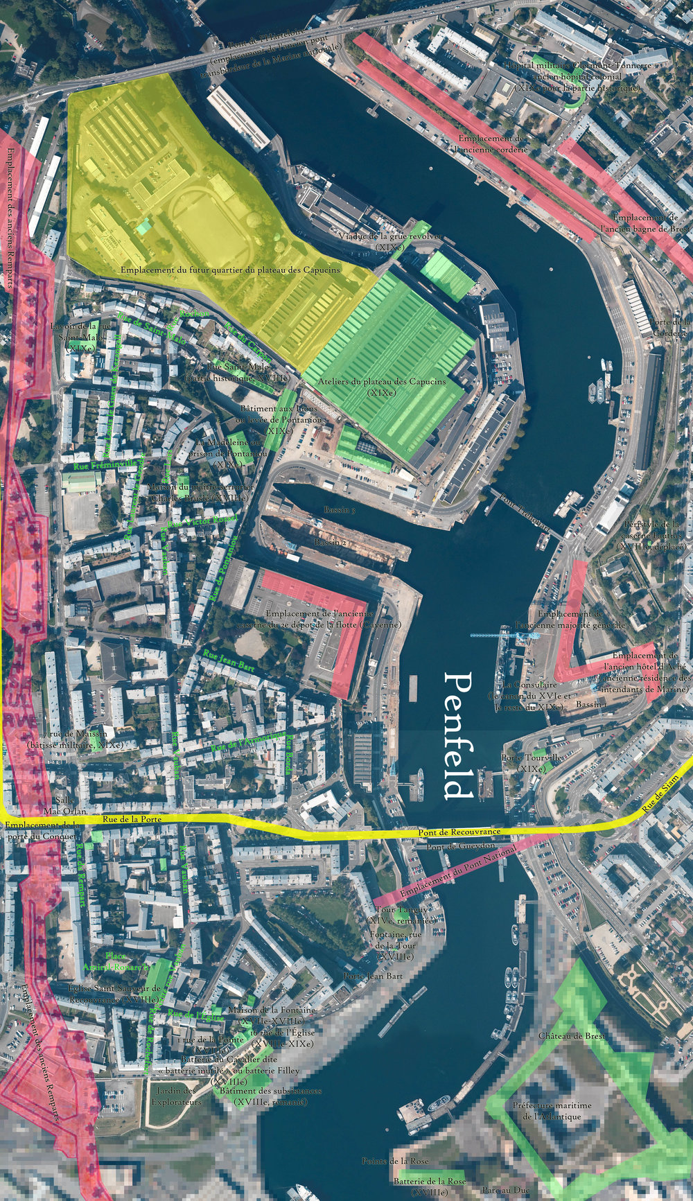 Situace s mosty, které dosud existovaly v Brestu, je zachycena zde. (zdroj: Monsieur W./Wikipedia.org)
