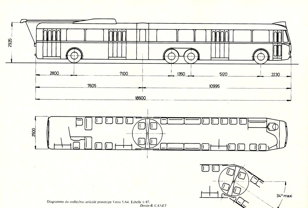 Výkres trolejbusu VA 4 SR. (autor:&nbsp;Dessin B. Canet / repro z knihy "Les trolleybus français")