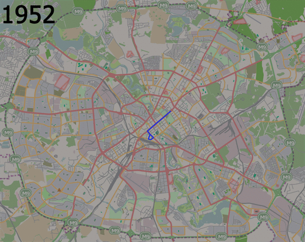 Dobře zpracovaná grafika ukazuje vývoj tratí v Minsku od počátku místní trolejbusové sítě až do současnosti. (autor: Homoatrox/Wikipedia.org)