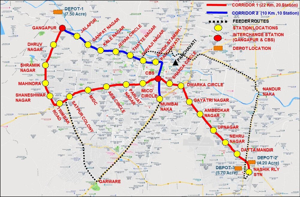 Zde ještě v mapovém provedení. (zdroj: Nagpur Metro Rail Project)