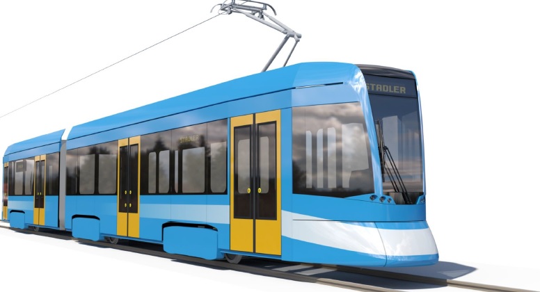 Upravený vzhled tramvaje od Stadleru. Jedná se o první ideový návrh vozidla. V následujících dvou měsících by měl být ještě dále upravován ve spolupráci s dopravcem. (zdroj: Stadler)
