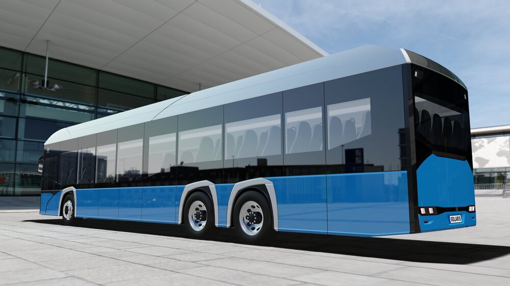 Vizualizace představující nový model elektrobusu zezadu. (foto: Solaris Bus & Coach)