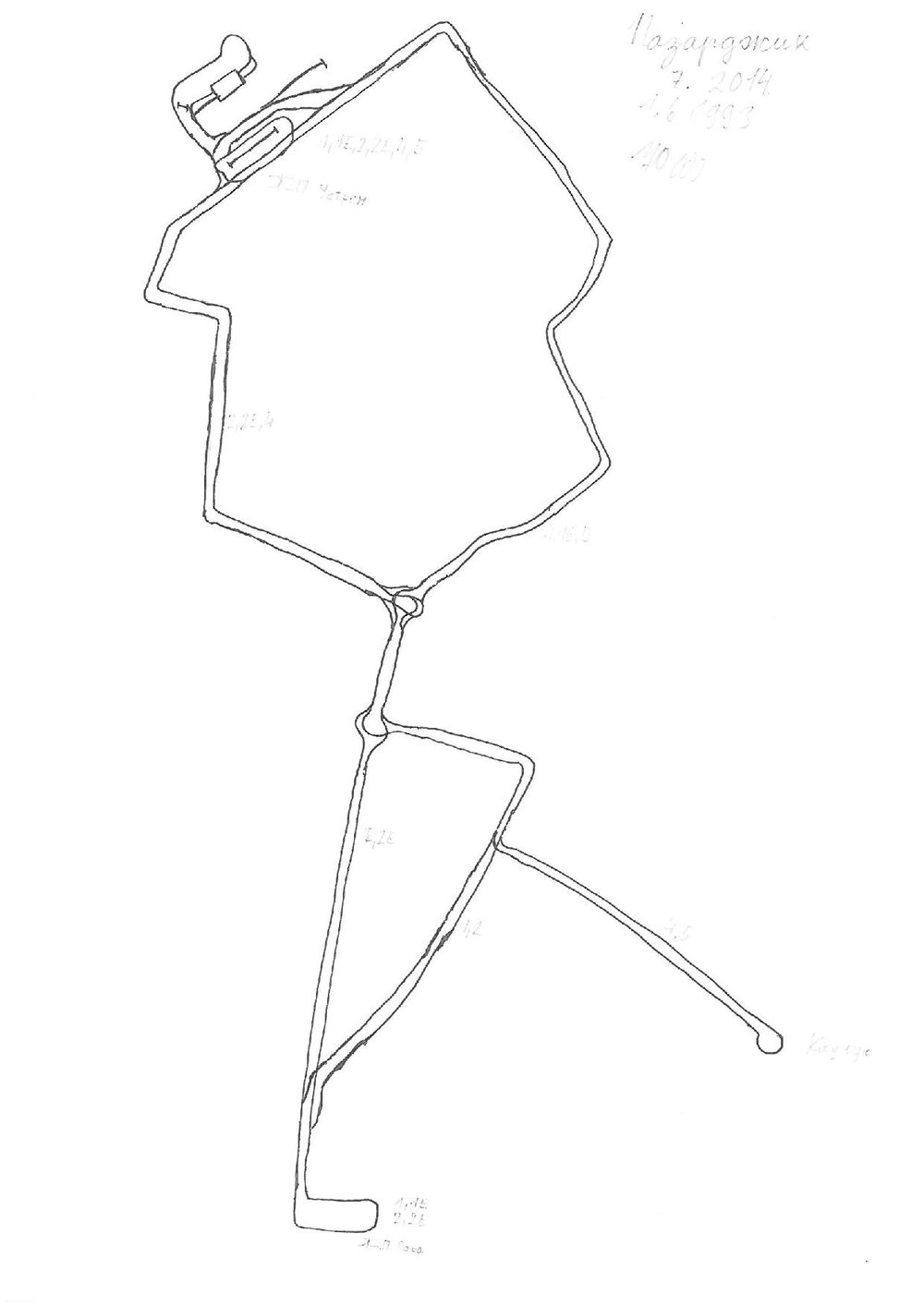 Schéma sítě v červenci 2014. Úsek jižně od vozovny je od roku 2018 na zhruba 200 m snesen. (autor: Zdeněk Sýkora)