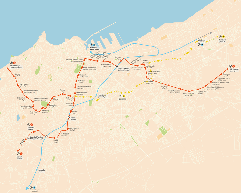 Plán aktuální sítě s rozestavěnými prodlouženími. (zdroj: Wikipedia.org)