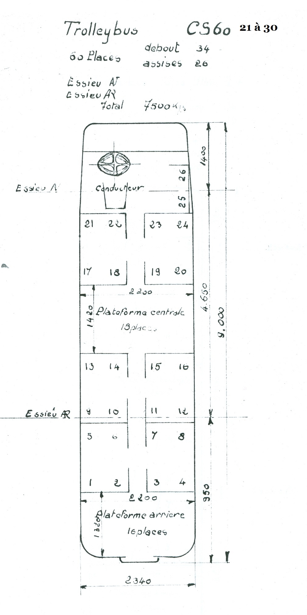 Základní výkres trolejbusu typu CS 60 FB společnosti TA. (zdroj: archiv Jean Capolini)