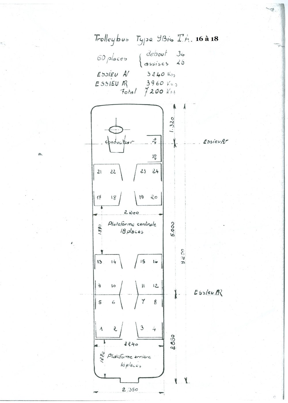 Základní výkres trolejbusů typu TA ev. č. 16 až 18. (zdroj: archiv Jean Capolini)