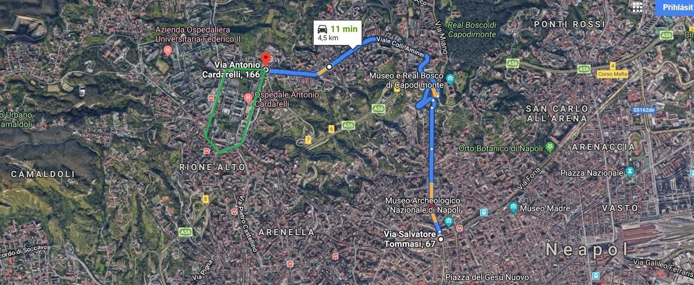 Nová trolejbusová trať. Zeleně je vyznačen jednostopý úsek. (zdroj: Google Maps, úprava -vh-)