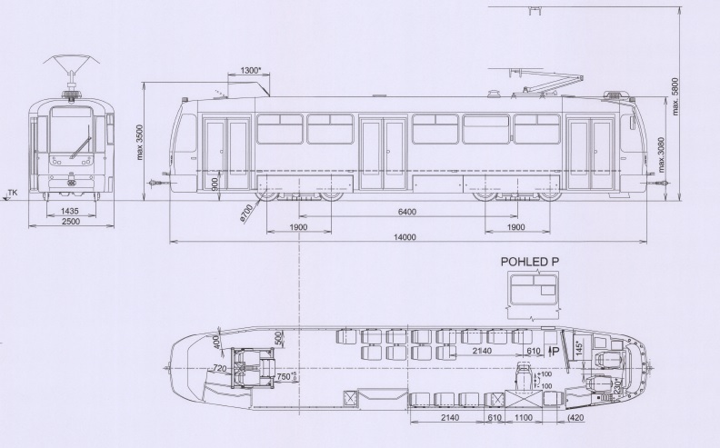 Vzhled vozidla s navrženou nástavbou a upraveným interiérem. Zaslepení dveří není na výkresu zakresleno. (zdroj: DPO)
