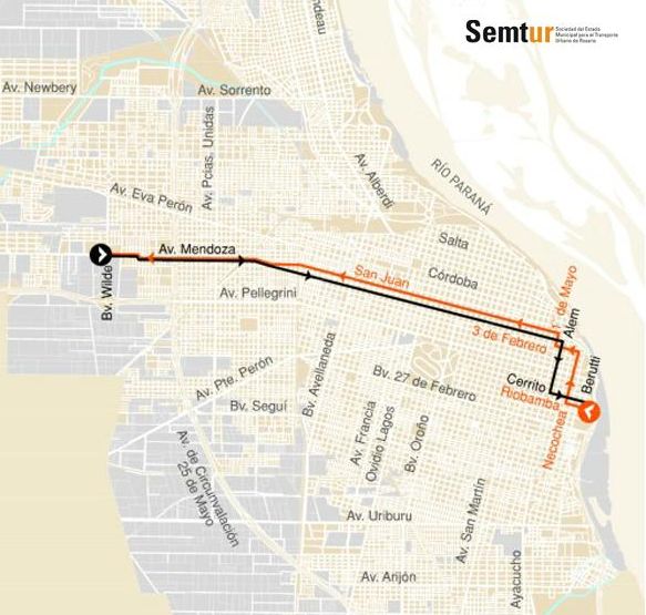 Stávající trolejbusová síť v Rosariu. (zdroj: Semtur)