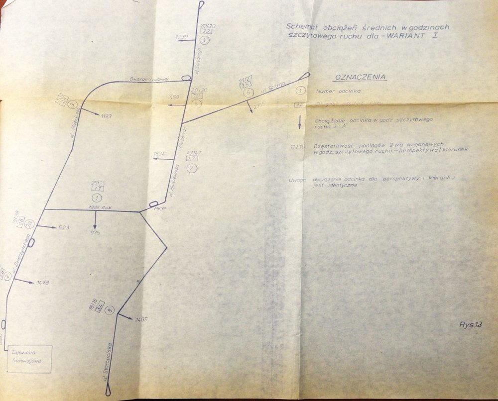 Navrhovaná síť tramvají v Radomi na plánu z roku 1980. (zdroj: FB Tramwaj v Radomiu)